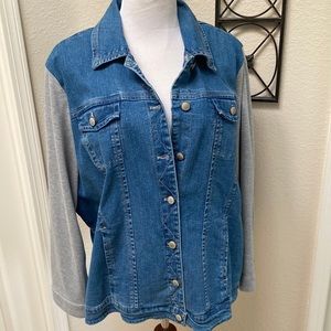 Blue Denim Jean Jacket with Gray Sleeves
